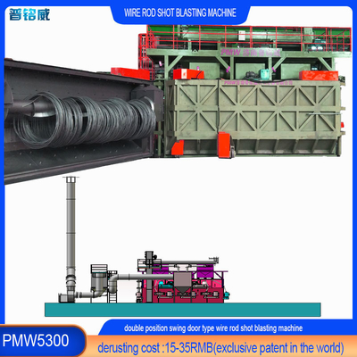 30kw/Set Testa dell'impellatore Power Wire Rod Coil Shot Blasting Cleaning Machine per due porte