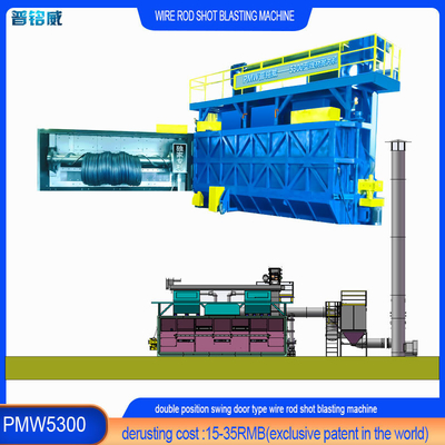 30kw/Set Testa dell'impellatore Power Wire Rod Coil Shot Blasting Cleaning Machine per due porte
