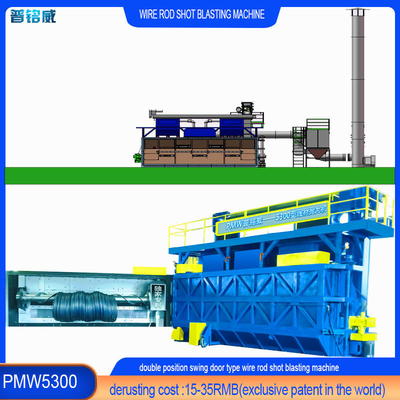 30kw/Set Testa dell'impellatore Power Wire Rod Coil Shot Blasting Cleaning Machine per due porte