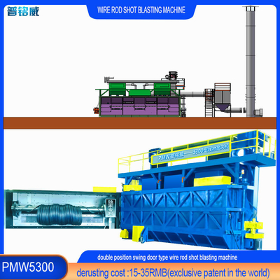 30kw/Set Testa dell'impellatore Power Wire Rod Coil Shot Blasting Cleaning Machine per due porte