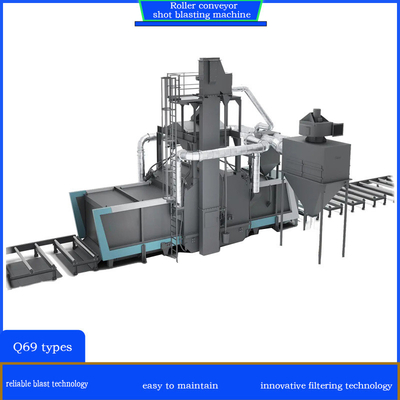 800mm Pitch Roller Conveyor Shot Blasting Machine con 4*11kw di potenza della testa dell'impeller e una