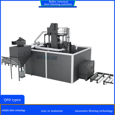 800mm Pitch Roller Conveyor Shot Blasting Machine con 4*11kw di potenza della testa dell'impeller e una