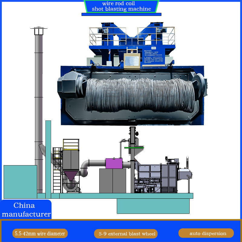 30kw/set Discaling Wire Rod Coil Shot Blasting Machine a prova di ruggine e corrosione
