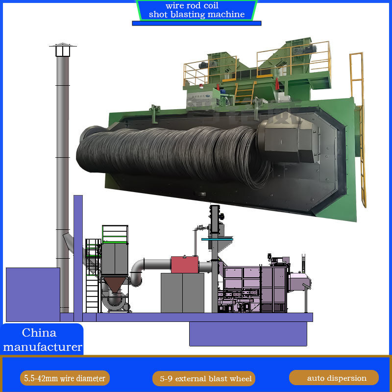 Personalizzazione doppio mandrels Wire Rod Shot Blasting Machine per la superficie di acciaio molla
