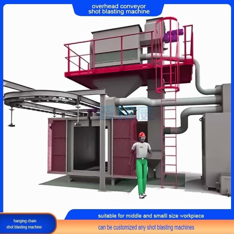 Overhead Monorail Hook Passaggio continuo attraverso trasportatore Shot Blasting Machine con uno