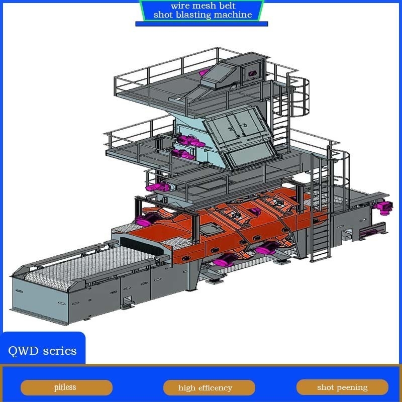 Wire Mesh Belt Conveyor Shot Blasting Machine per la vecchia vernice Automatica in giallo e blu